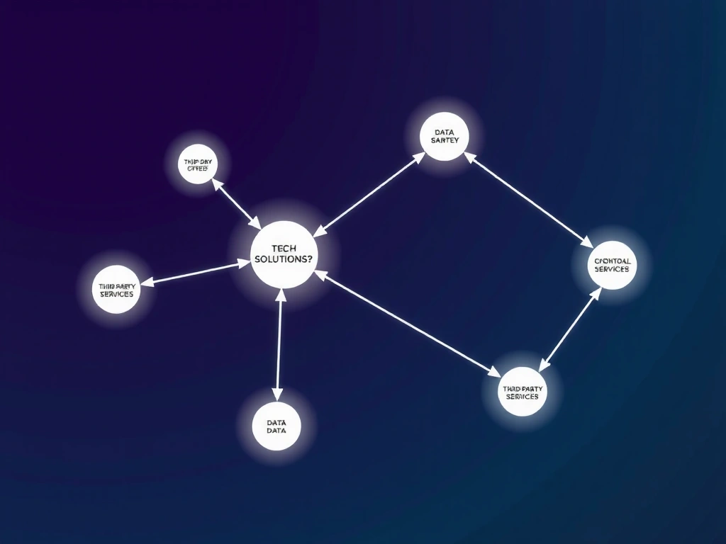Interconnected digital nodes representing third-party services and data exchange, with a clear distinction between first-party and external connections.