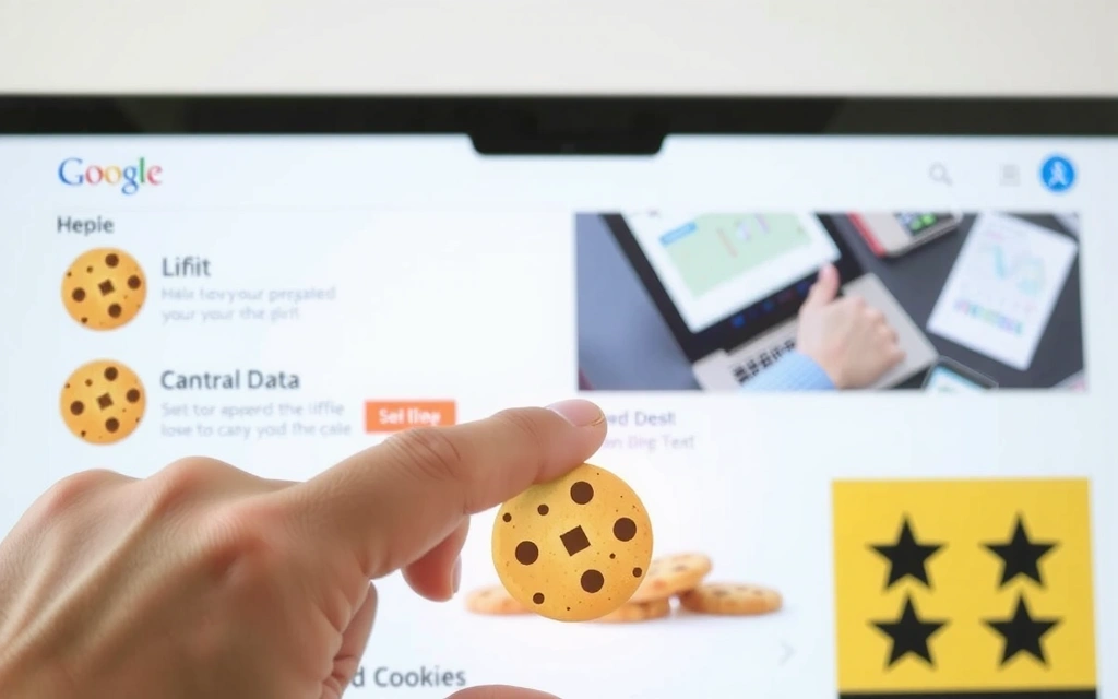 A hand placing a digital cookie icon onto a web browser window
